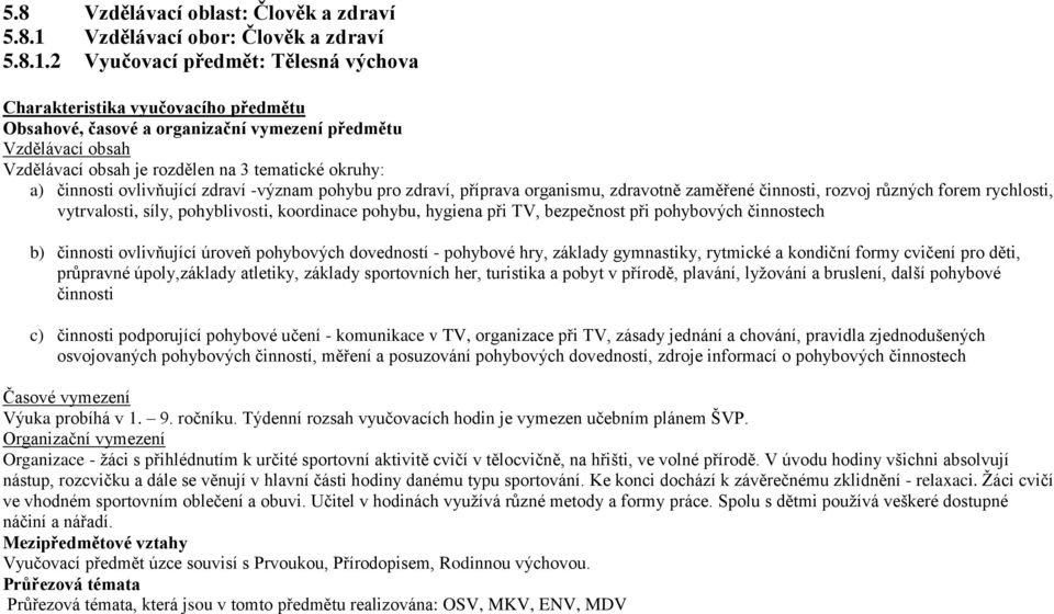 2 Vyučovací předmět: Tělesná výchova Charakteristika vyučovacího předmětu Obsahové, časové a organizační vymezení předmětu Vzdělávací obsah Vzdělávací obsah je rozdělen na 3 tematické okruhy: a)