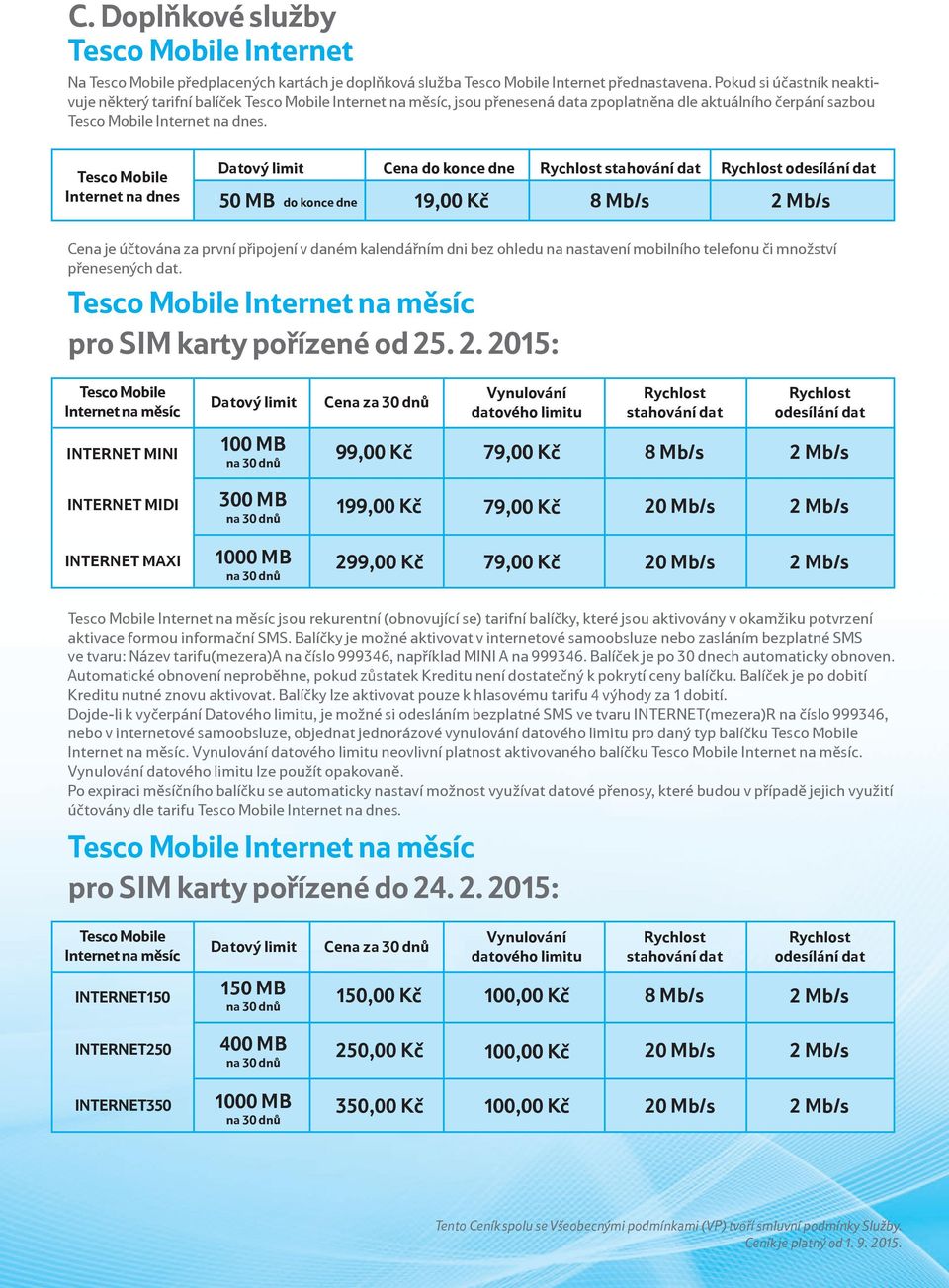 Datový limit Cena do konce dne Rychlost stahování dat Rychlost odesílání dat Internet na dnes 50 MB do konce dne 19,00 Kč 8 Mb/s 2 Mb/s Cena je účtována za první připojení v daném kalendářním dni bez