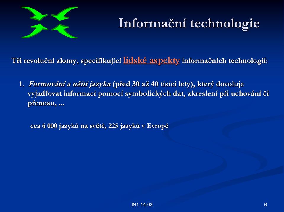 Formování a užití jazyka (před 30 až 40 tisíci lety), který dovoluje