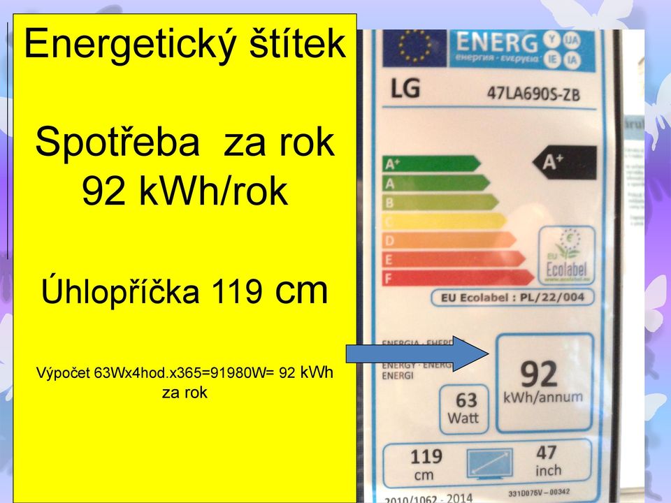 Úhlopříčka 119 cm Výpočet