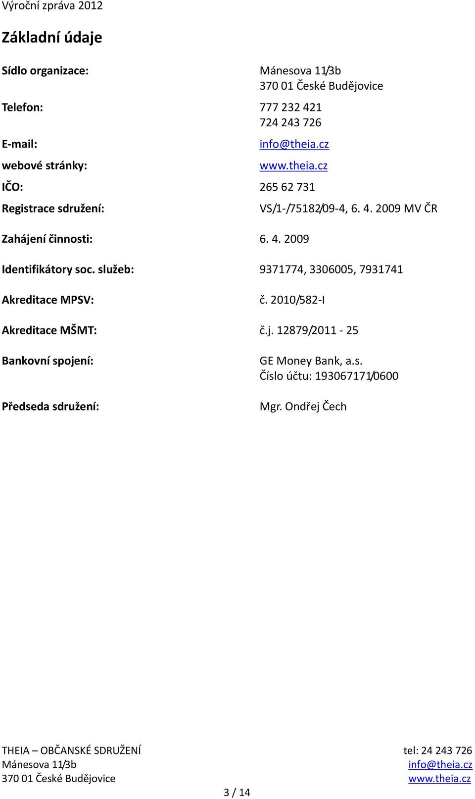 2009 VS/1-/75182/09-4, 6. 4. 2009 MV ČR Identifikátory soc. služeb: 9371774, 3306005, 7931741 Akreditace MPSV: č.