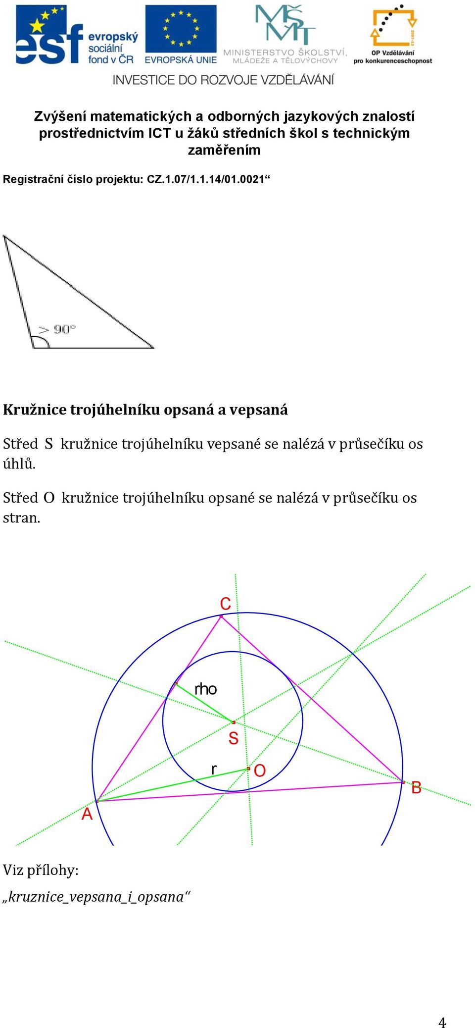 Střed O kružnice trojúhelníku opsané se nalézá v průsečíku