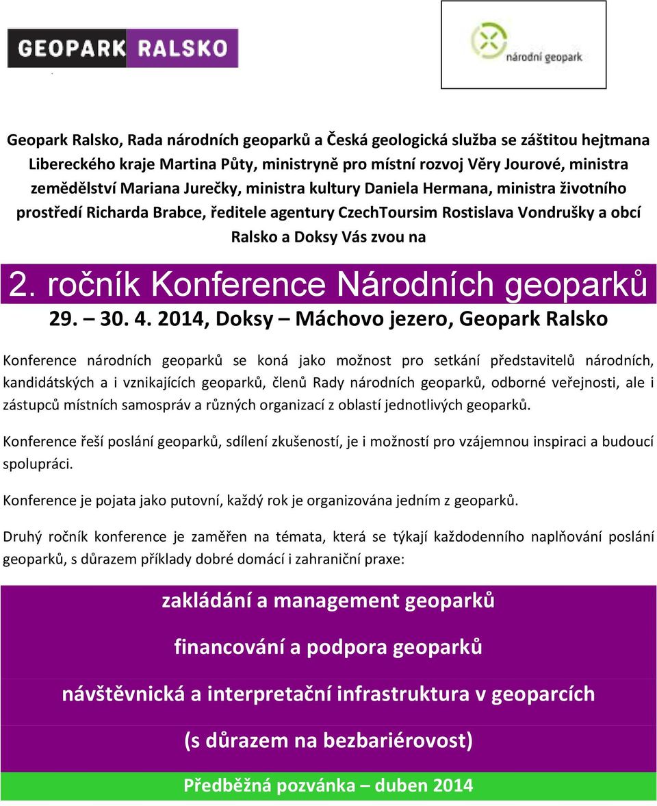 ročník Konference Národních geoparků 29. 30. 4.