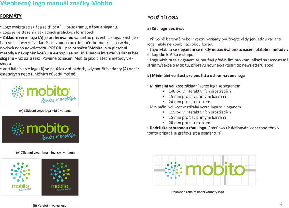POZOR pro označení Mobita jako platební metody v nákupním košíku u e-shopu se používá jenom inverzní varianta bez sloganu viz další sekci Povinné označení Mobita jako platební metody v e- shopu