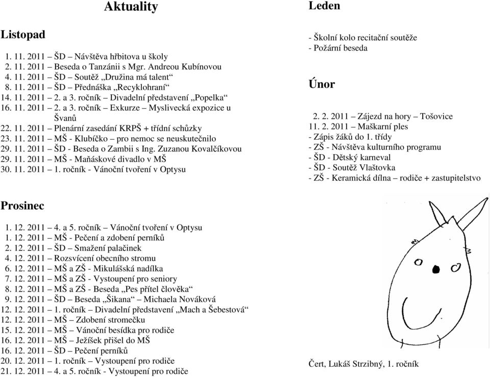 11. 2011 ŠD - Beseda o Zambii s Ing. Zuzanou Kovalčíkovou 29. 11. 2011 MŠ - Maňáskové divadlo v MŠ 30. 11. 2011 1.