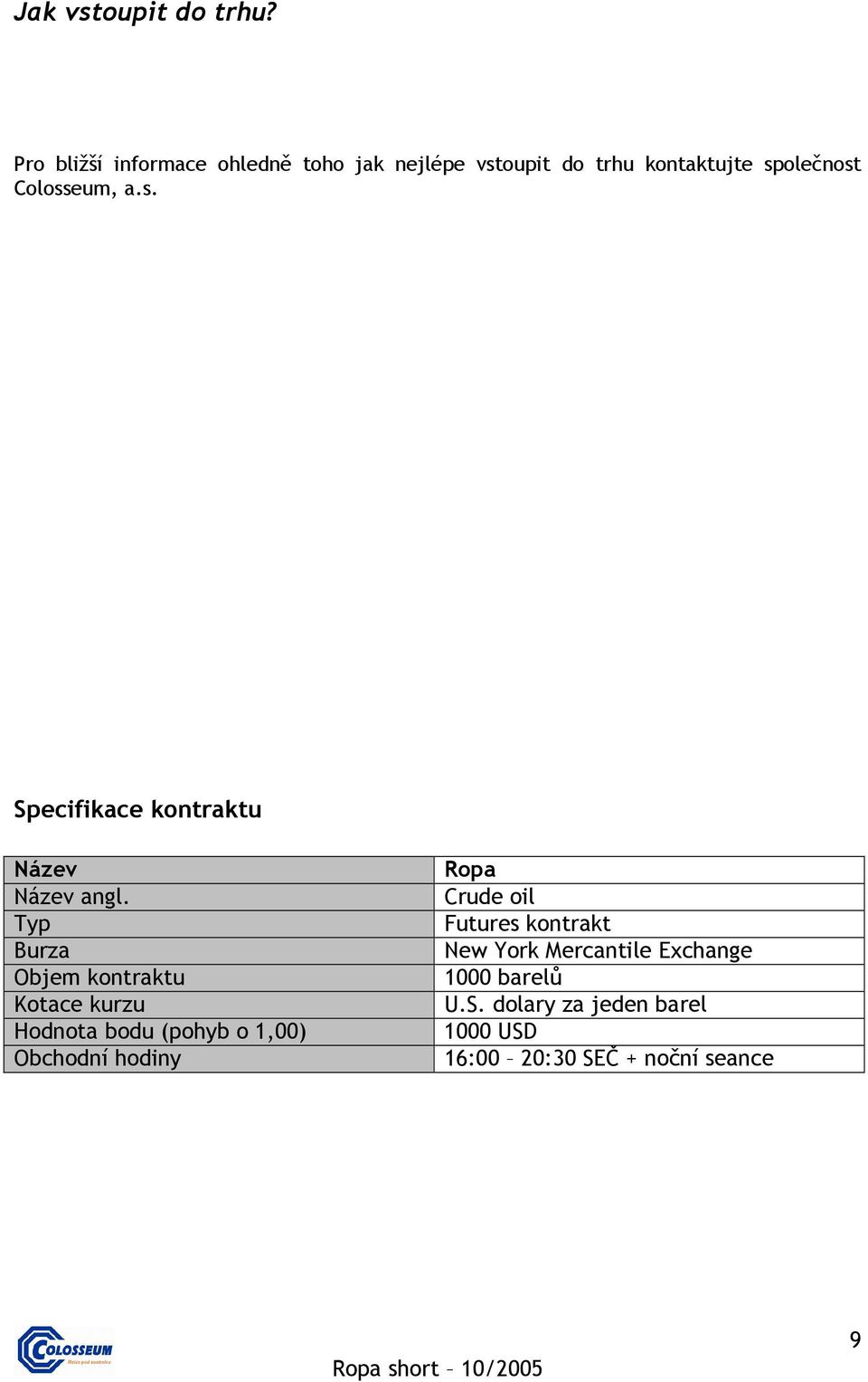 a.s. Specifikace kontraktu Název Název angl.