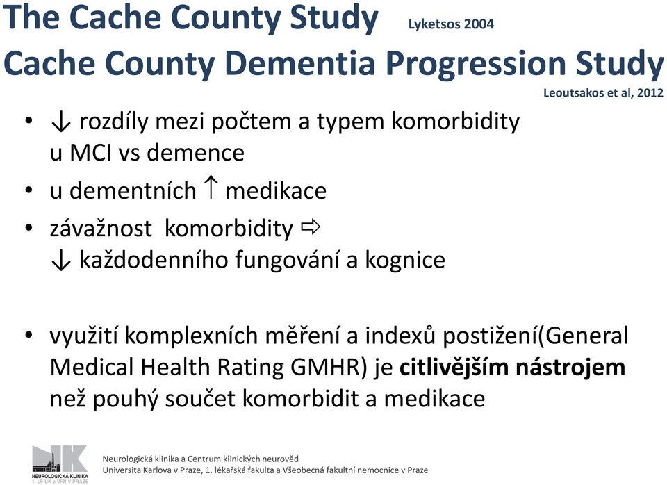 komorbidity každodenního fungování a kognice využití komplexních měření a indexů