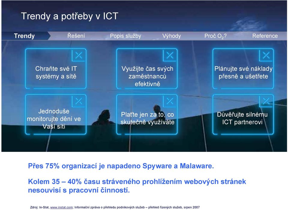 monitorujte dění ve Vaší síti Plaťte jen za to, co skutečně využíváte Důvěřujte silnému ICT partnerovi Přes 75% organizací je napadeno