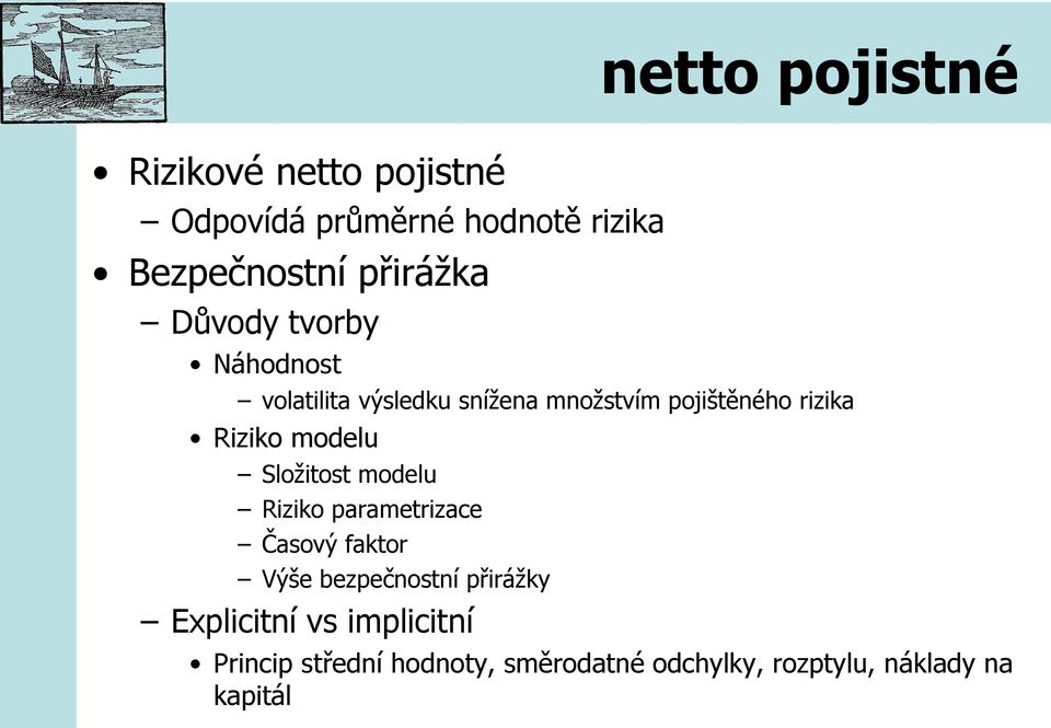 Riziko modelu Složitost modelu Riziko parametrizace Časový faktor Výše bezpečnostní