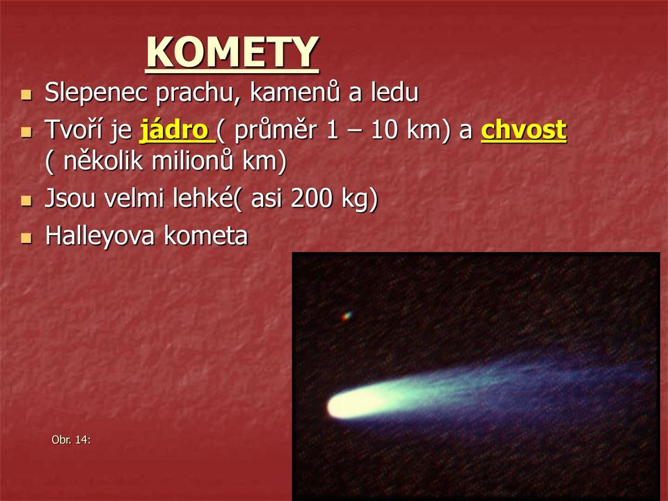 chvost ( několik milionů km) Jsou velmi