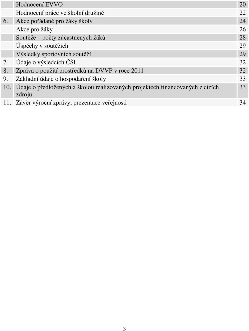 sportovních soutěží 29 7. Údaje o výsledcích ČŠI 32 8. Zpráva o použití prostředků na DVVP v roce 2011 32 9.