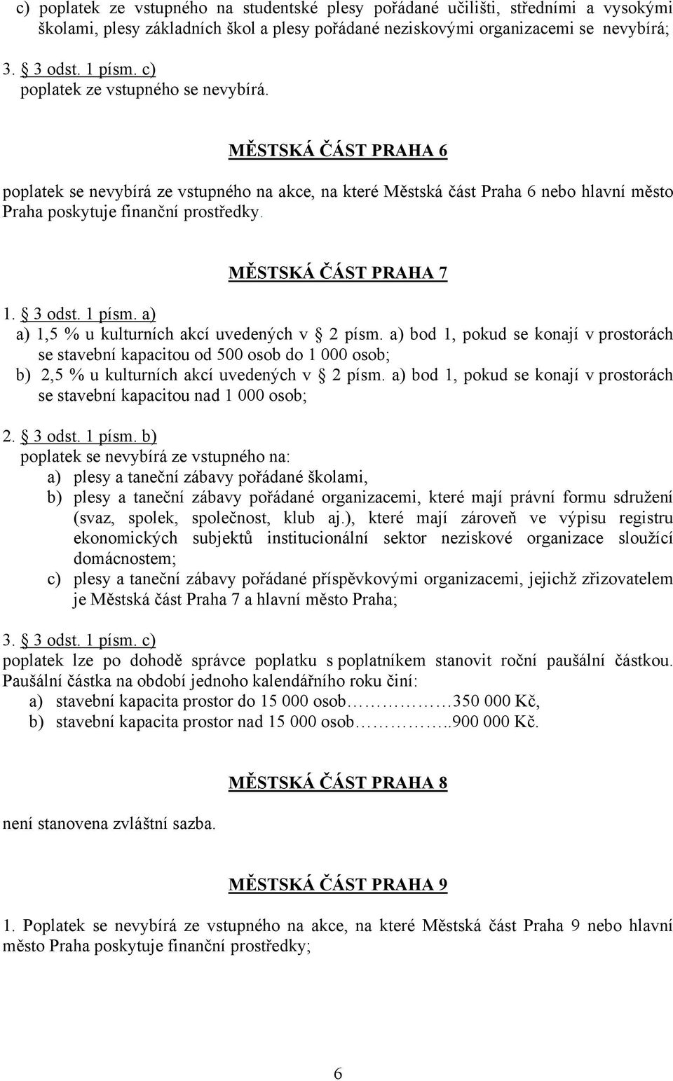 MĚSTSKÁ ČÁST PRAHA 7 1. 3 odst. 1 písm. a) a) 1,5 % u kulturních akcí uvedených v 2 písm.