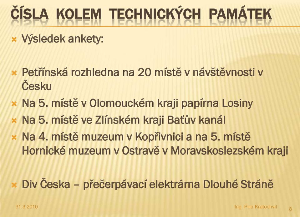 místě ve Zlínském kraji Baťův kanál Na 4. místě muzeum v Kopřivnici a na 5.