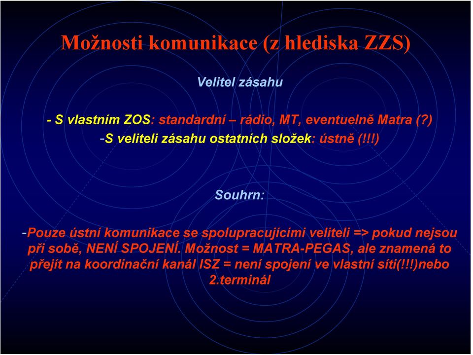 !!) Souhrn: -Pouze ústní komunikace se spolupracujícími veliteli => pokud nejsou při sobě, NENÍ