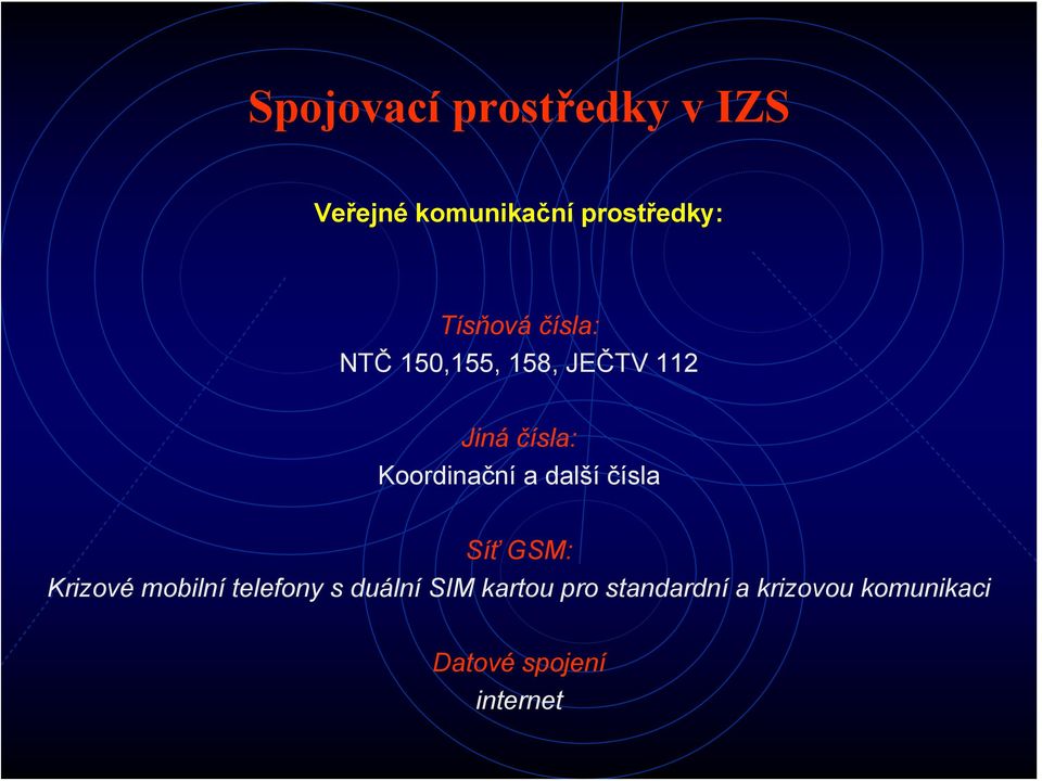 Koordinační a další čísla Síť GSM: Krizové mobilní telefony s