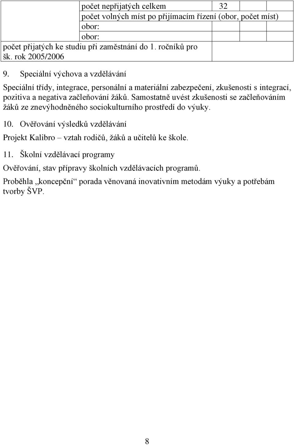 Samostatně uvést zkušenosti se začleňováním ţáků ze znevýhodněného sociokulturního prostředí do výuky. 10.