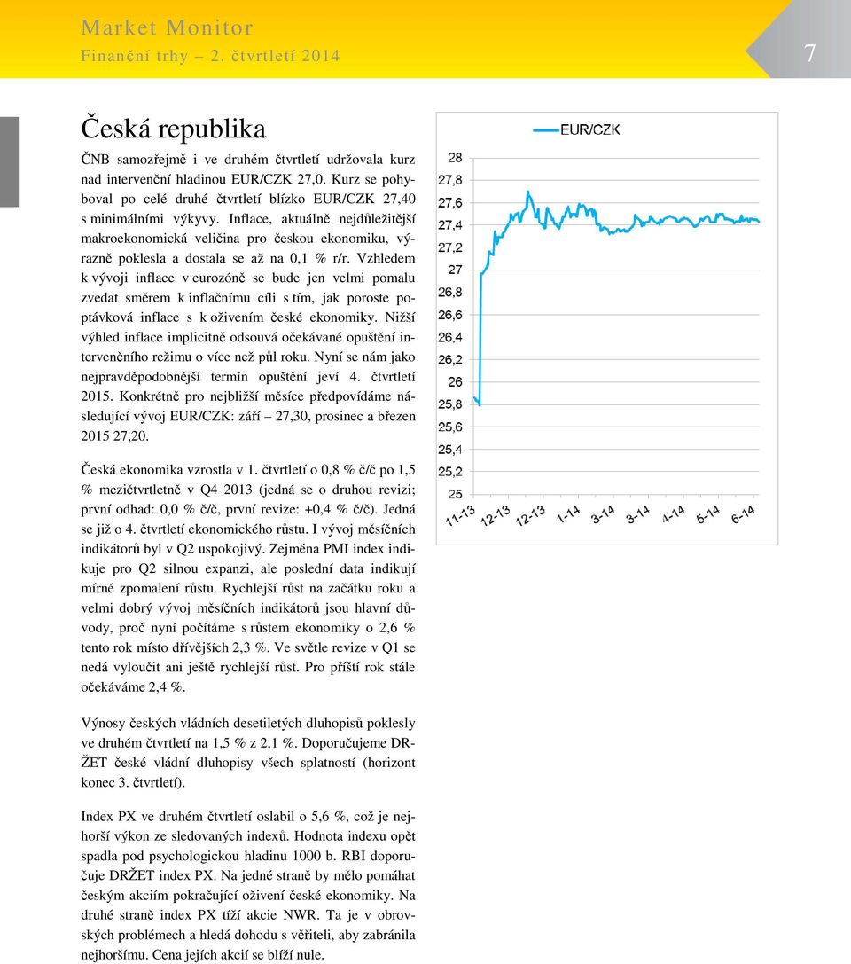 Vzhledem k vývoji inflace v eurozóně se bude jen velmi pomalu zvedat směrem k inflačnímu cíli s tím, jak poroste poptávková inflace s k oživením české ekonomiky.