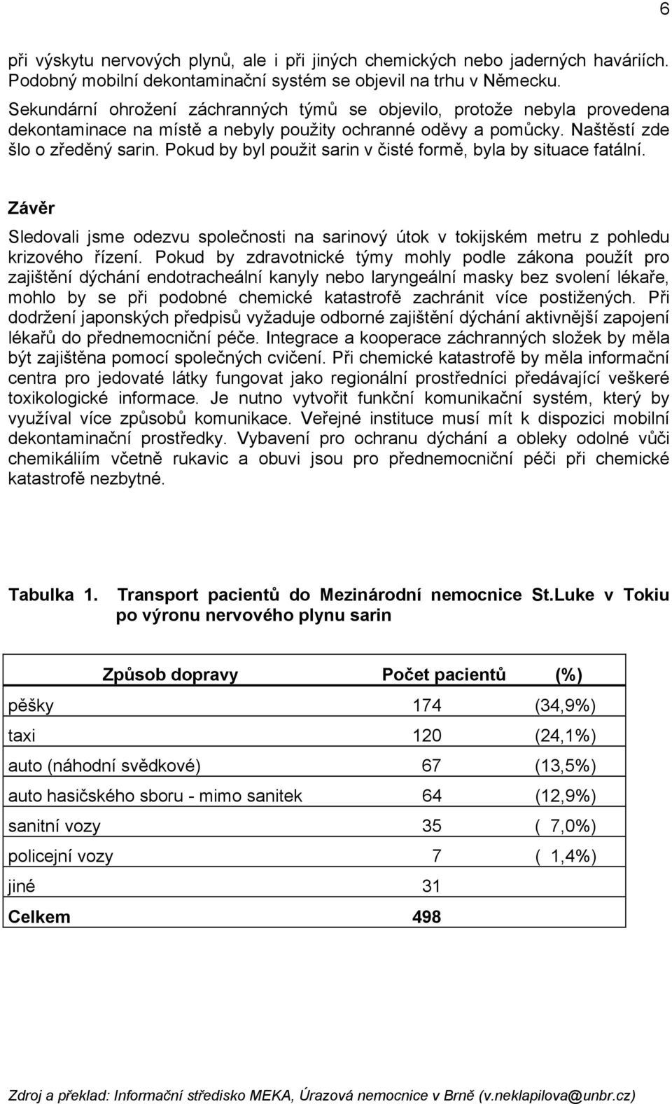 Pokud by byl použit sarin v čisté formě, byla by situace fatální. Závěr Sledovali jsme odezvu společnosti na sarinový útok v tokijském metru z pohledu krizového řízení.