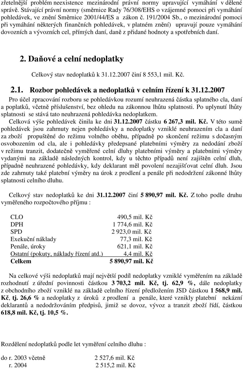 , o mezinárodní pomoci při vymáhání některých finančních pohledávek, v platném znění) upravují pouze vymáhání dovozních a vývozních cel, přímých daní, daně z přidané hodnoty a spotřebních daní. 2.