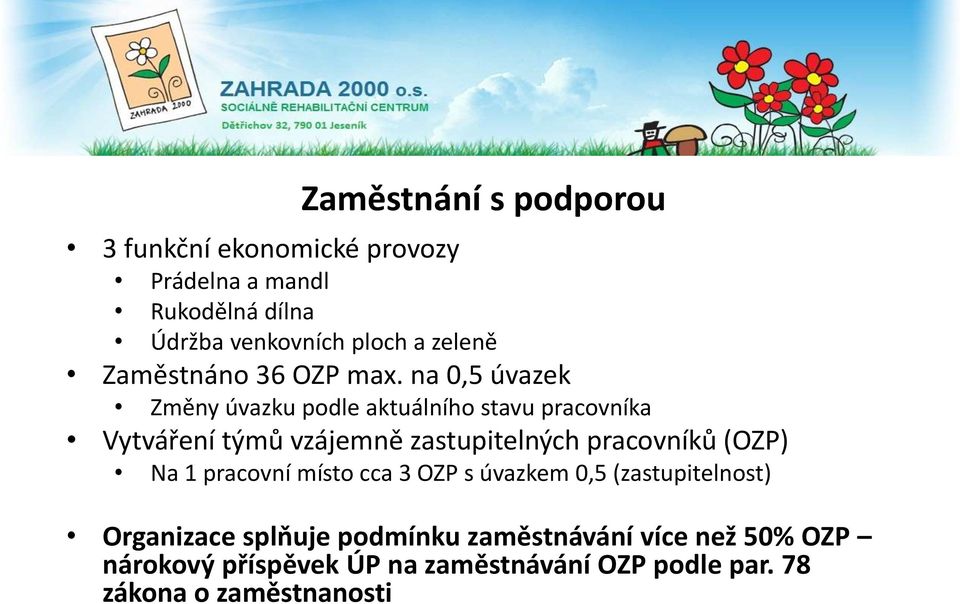 na 0,5 úvazek Změny úvazku podle aktuálního stavu pracovníka Vytváření týmů vzájemně zastupitelných pracovníků