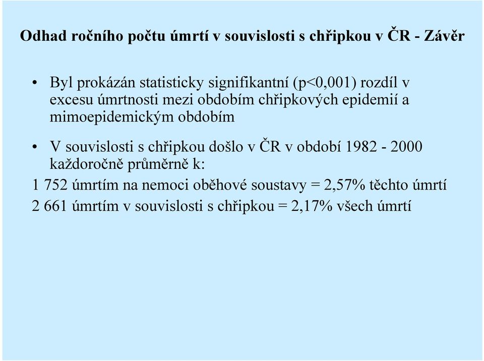 mimoepidemickým obdobím V souvislosti s chřipkou došlo v ČR v období 1982-2000 každoročně průměrně