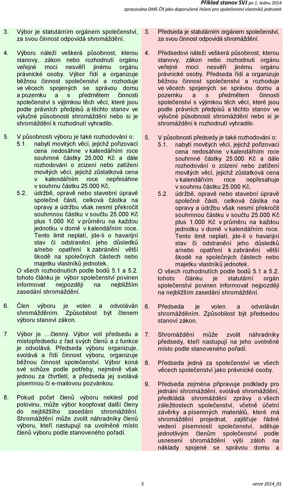 Výbor řídí a organizuje běžnou činnost společenství a rozhoduje ve věcech spojených se správou domu a pozemku a s předmětem činnosti společenství s výjimkou těch věcí, které jsou podle právních