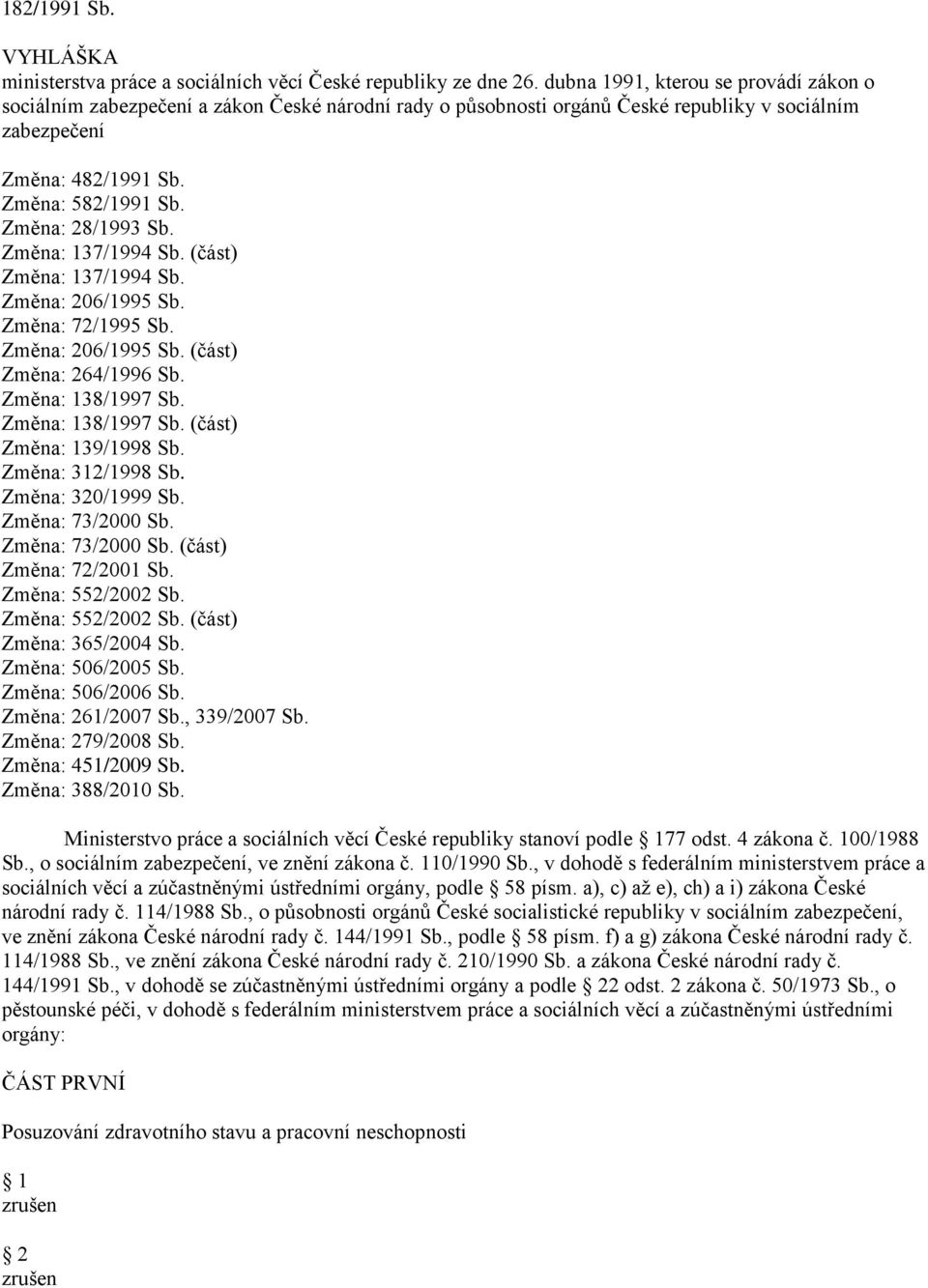 Změna: 28/1993 Sb. Změna: 137/1994 Sb. (část) Změna: 137/1994 Sb. Změna: 206/1995 Sb. Změna: 72/1995 Sb. Změna: 206/1995 Sb. (část) Změna: 264/1996 Sb. Změna: 138/1997 Sb. Změna: 138/1997 Sb. (část) Změna: 139/1998 Sb.