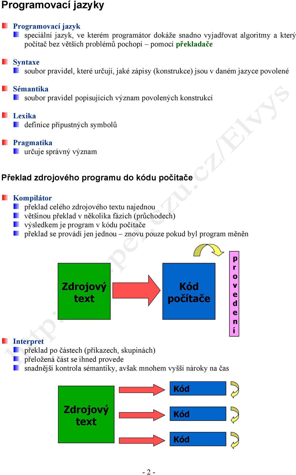 správný význam Překlad zdrojového programu do kódu počítače Kompilátor překlad celého zdrojového textu najednou většinou překlad v několika fázích (průchodech) výsledkem je program v kódu počítače