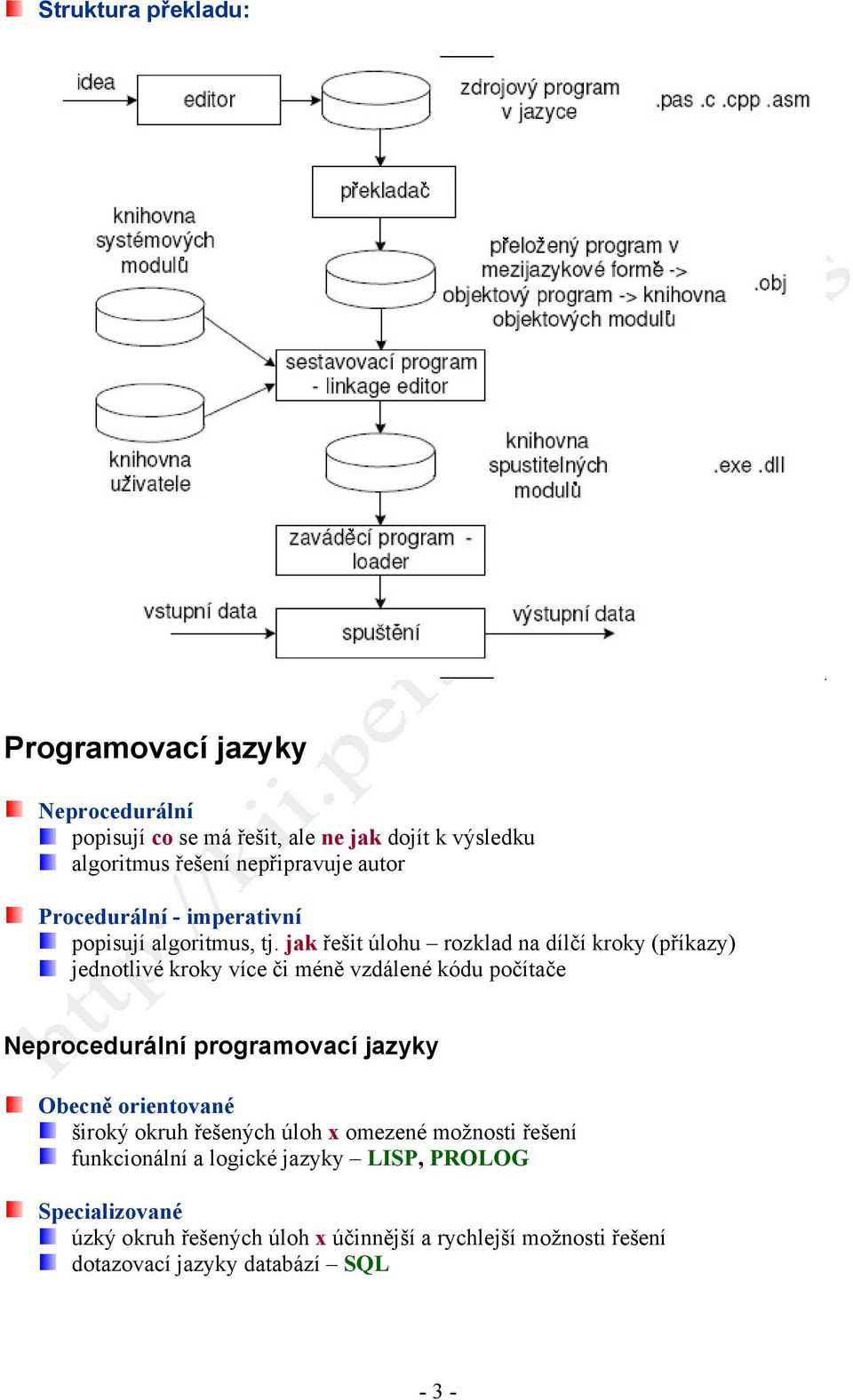 jak řešit úlohu rozklad na dílčí kroky (příkazy) jednotlivé kroky více či méně vzdálené kódu počítače Neprocedurální programovací jazyky