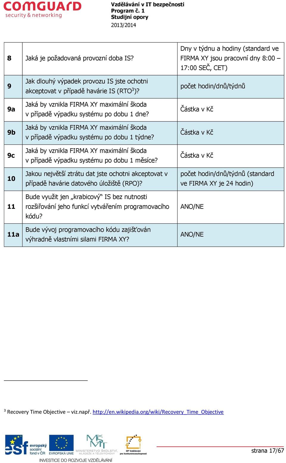 Jaká by vznikla FIRMA XY maximální škda v případě výpadku systému p dbu 1 dne? Jaká by vznikla FIRMA XY maximální škda v případě výpadku systému p dbu 1 týdne?