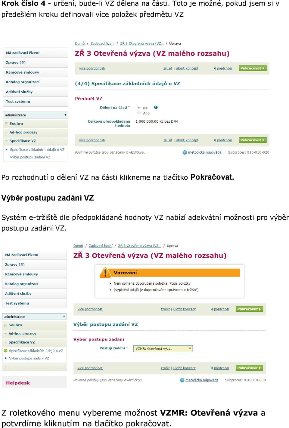 VZ na části klikneme na tlačítko Pokračovat.