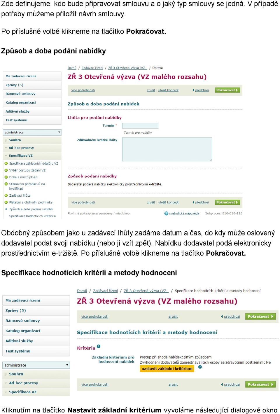 Způsob a doba podání nabídky Obdobný způsobem jako u zadávací lhůty zadáme datum a čas, do kdy může oslovený dodavatel podat svoji nabídku (nebo ji