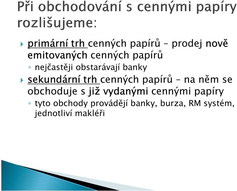 papírů na něm se obchoduje s již vydanými cennými papíry