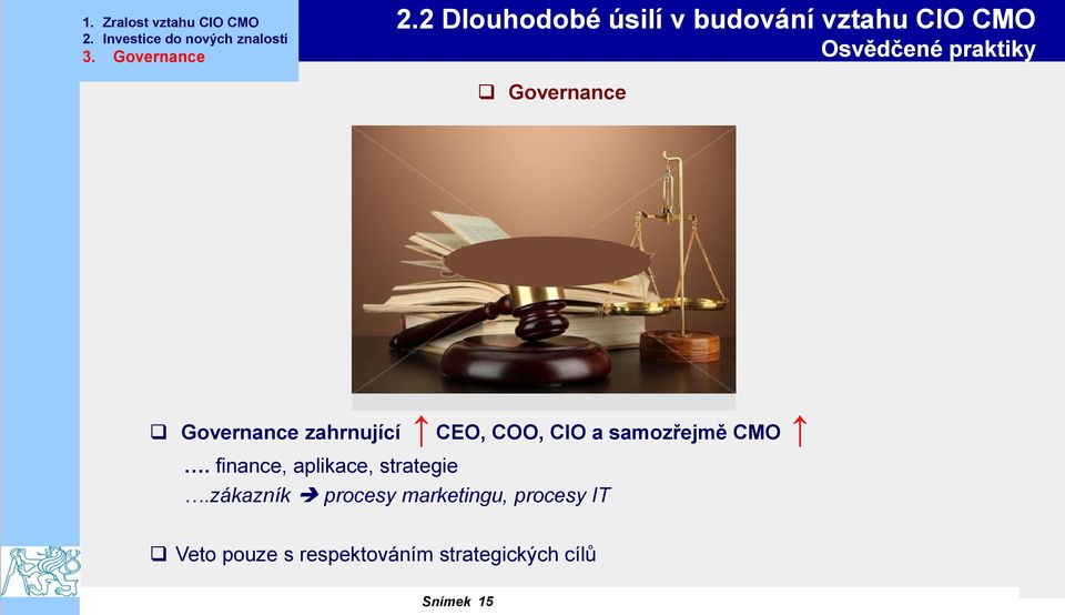 2 Dlouhodobé úsilí v budování vztahu CIO CMO Osvědčené praktiky Governance