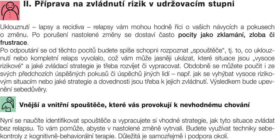 to, co uklouznutí nebo kompletní relaps vyvolalo, což vám může jasněji ukázat, které situace jsou vysoce rizikové a jaké zvládací strategie je třeba rozvíjet či vypracovat.