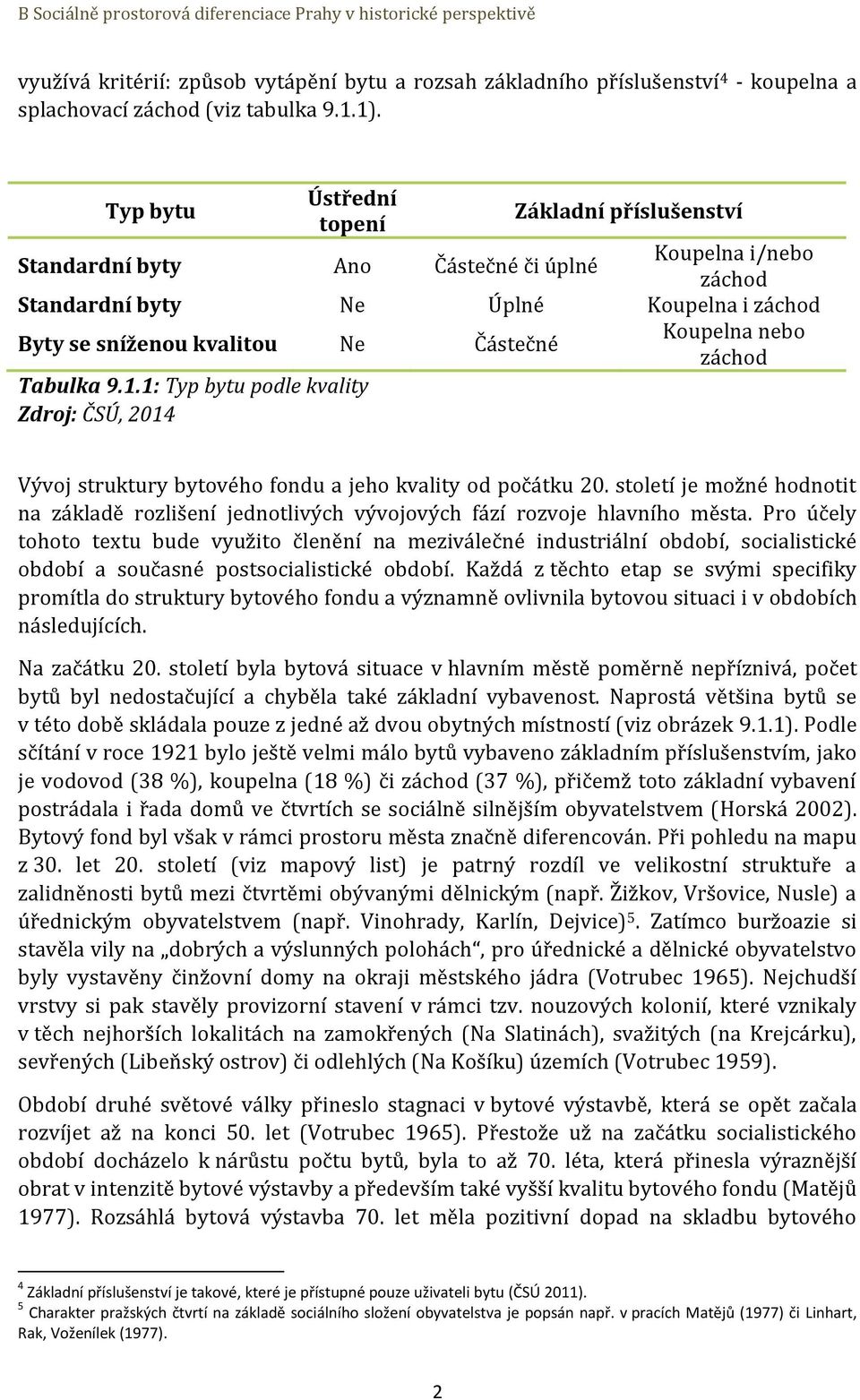 nebo záchod Tabulka 9.1.1: Typ bytu podle kvality Zdroj: ČSÚ, 2014 Vývoj struktury bytového fondu a jeho kvality od počátku 20.