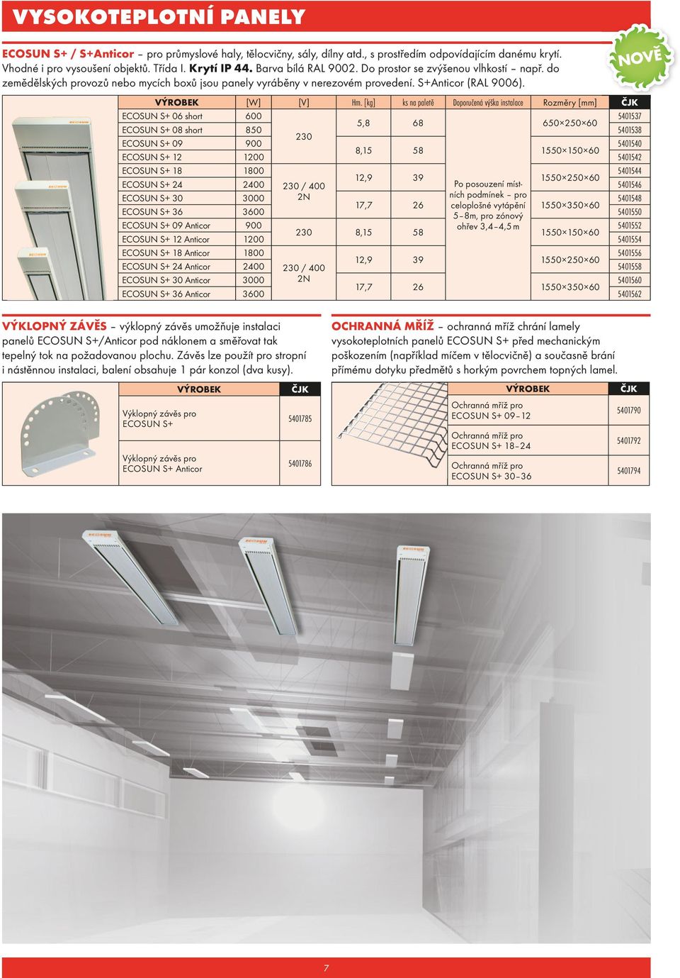 [kg] ks na paletě Doporučená výška instalace Rozměry [mm] ECOSUN S+ 06 short 600 5401537 5,8 68 650 250 60 ECOSUN S+ 08 short 850 5401538 230 ECOSUN S+ 09 900 5401540 8,15 58 1550 150 60 ECOSUN S+ 12