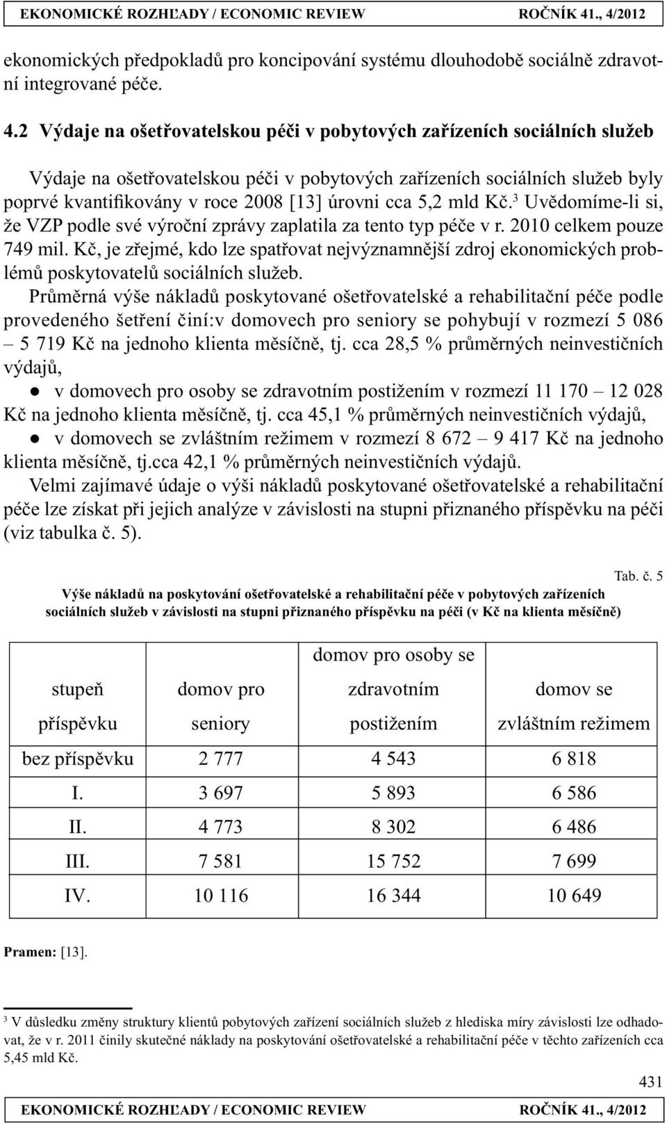 cca 5,2 mld Kč. 3 Uvědomíme-li si, že VZP podle své výroční zprávy zaplatila za tento typ péče v r. 2010 celkem pouze 749 mil.