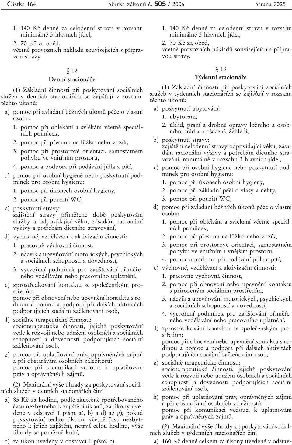 12 DennõÂ stacionaârïe (1) ZaÂkladnõÂ cïinnosti prïi poskytovaânõâ sociaâlnõâch sluzïeb v dennõâch stacionaârïõâch se zajisït'ujõâ v rozsahu teïchto uâkonuê: a) pomoc prïi zvlaâdaânõâ beïzïnyâch