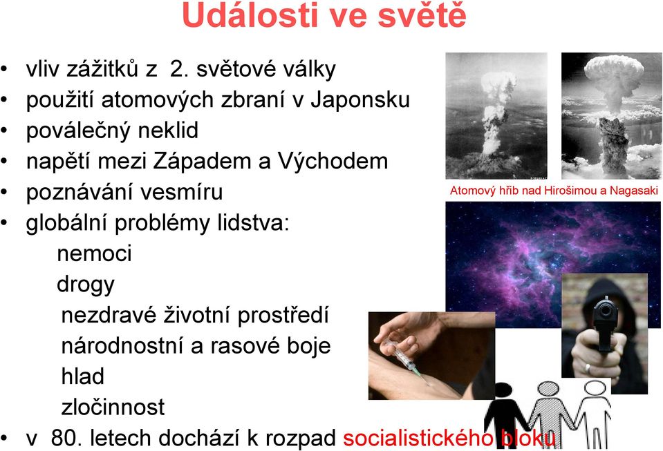 a Východem Atomový hřib nad Hirošimou a Nagasaki poznávání vesmíru globální problémy