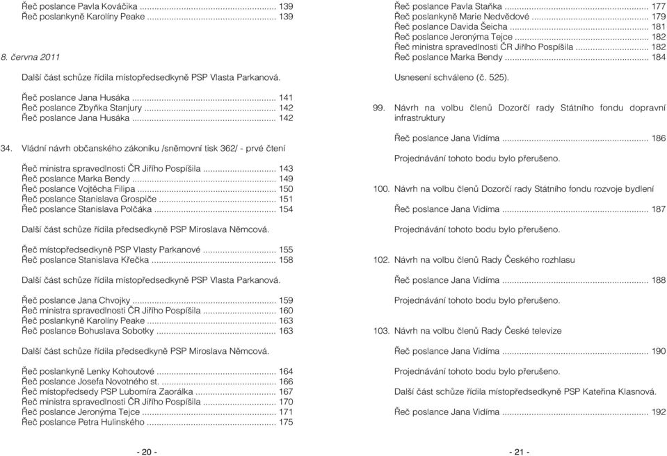 .. 143 Řeč poslance Marka Bendy... 149 Řeč poslance Vojtěcha Filipa... 150 Řeč poslance Stanislava Grospiče... 151 Řeč poslance Stanislava Polčáka.