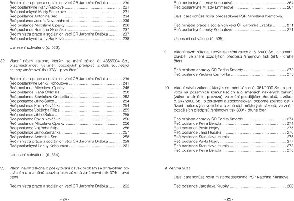 .. 237 Řeč poslankyně Ivany Řápkové... 238 Usnesení schváleno (č. 533). 32. Vládní návrh zákona, kterým se mění zákon č. 435/2004 Sb.