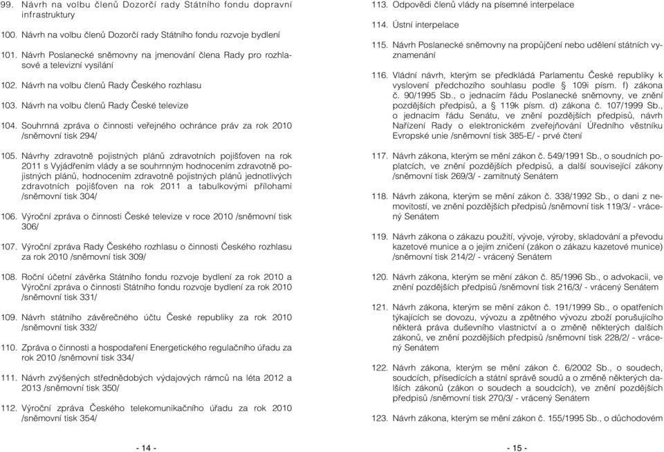 Souhrnná zpráva o činnosti veřejného ochránce práv za rok 2010 /sněmovní tisk 294/ 105.