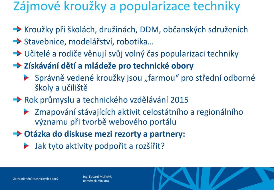 jsou farmou pro střední odborné školy a učiliště Rok průmyslu a technického vzdělávání 2015 Zmapování stávajících aktivit