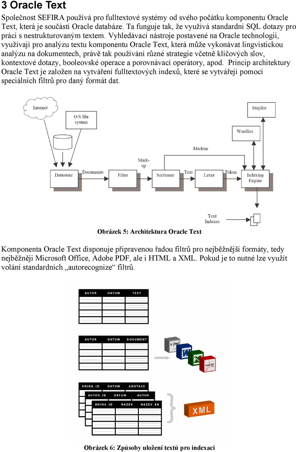 Vyhledávací nástroje postavené na Oracle technologii, využívají pro analýzu textu komponentu Oracle Text, která může vykonávat lingvistickou analýzu na dokumentech, právě tak používání různé