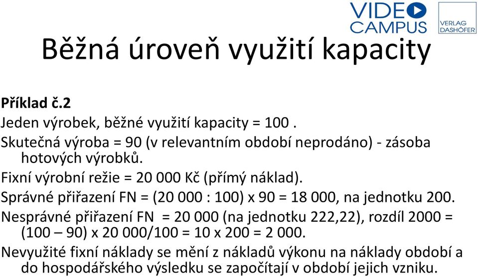 Správné přiřazení FN = (20 000 : 100) x 90 = 18 000, na jednotku 200.