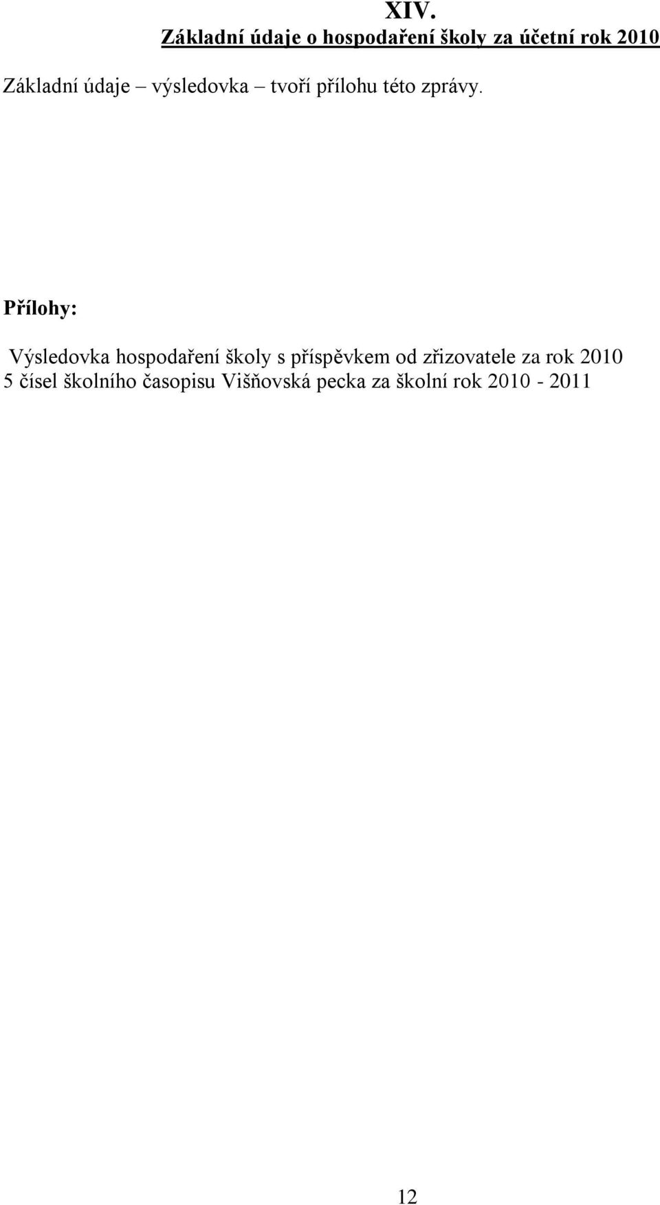 Přílohy: Výsledovka hospodaření školy s příspěvkem od