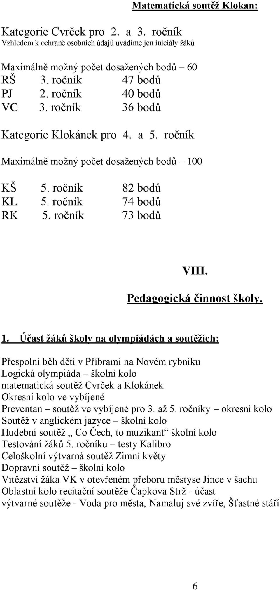 Pedagogická činnost školy. 1.