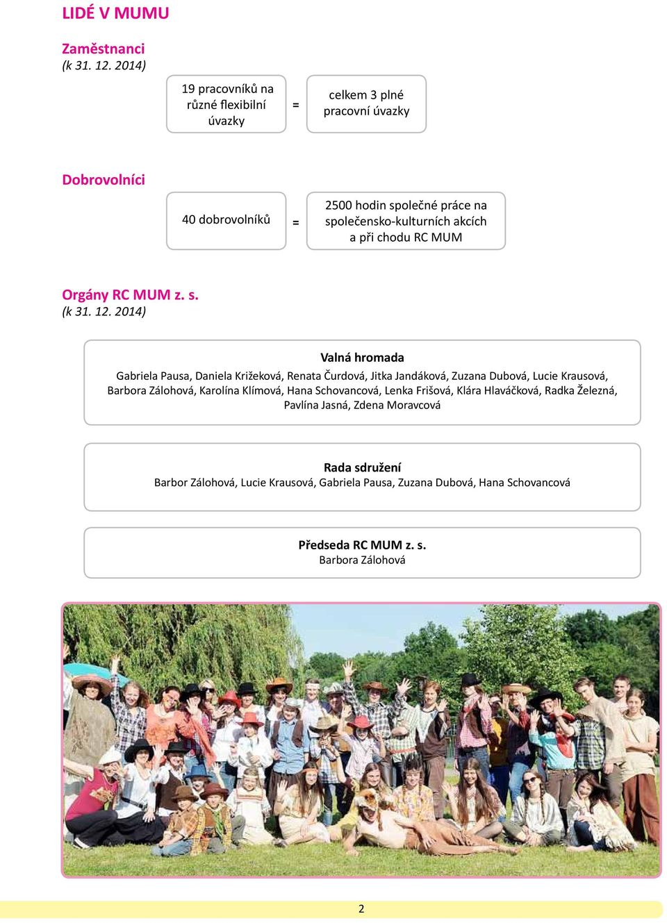 společensko-kulturních akcích a při chodu RC MUM Orgány RC MUM z. s. (k 31. 12.
