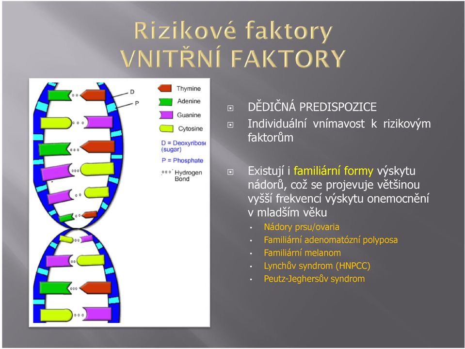 výskytu onemocnění v mladším věku Nádory prsu/ovaria Familiární